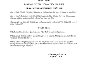Quyết định 1391/2007/QĐ-UBND  dạy thêm học thêm tỉnh Thừa Thiên Huế