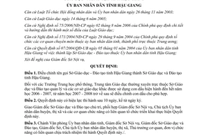 Quyết định 08/2007/QĐ-UBND điều chỉnh tên gọi sở giáo dục đào tạo Hậu Giang