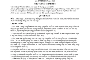 Quyết định 88/2007/QĐ-TTg phê duyệt Chiến lược tổng thể ngành thuốc lá Việt Nam năm 2010 tầm nhìn 2020