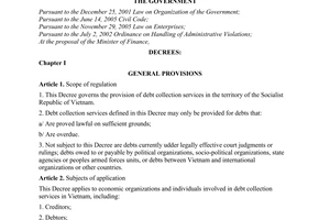 Decree No. 104/2007/ND-CP of June 14, 2007, on provision of debt collection services.