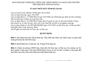 Quyết định 1534/2007/QĐ-UBND dạy thêm học thêm