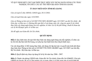 Quyết định 1535/2007/QĐ-UBND chi tạm thời xây dựng ngân hàng câu trắc nghiệm tổ chức các kỳ thi Hà Giang