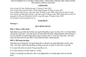Nghị định 103/2007/NĐ-CP trách nhiệm người đứng đầu cơ quan tổ chức đơn vị trách nhiệm của cán bộ công viên chức trong tiết kiệm chống lãng phí