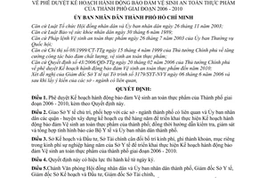 Quyết định 2596/QĐ-UBND phê duyệt Kế hoạch hành động bảo đảm Vệ sinh an toàn thực phẩm Thành phố giai đoạn 2006 2010