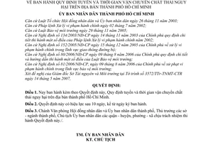 Quyết định 85/2007/QĐ-UBND quy định tuyến thời gian vận chuyển chất thải nguy hại địa bàn thành phố Hồ Chí Minh