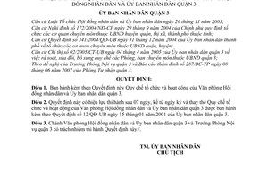 Quyết định 08/2007/QĐ-UBND Quy chế tổ chức hoạt động Văn phòng Hội đồng nhân dân Ủy ban nhân dân quận 3