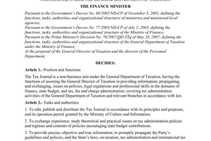 Decision No.2091/QD-BTC of June 15, 2007 defining the functions, tasks and Organizational Structure of The Tax journal under the general department of taxation
