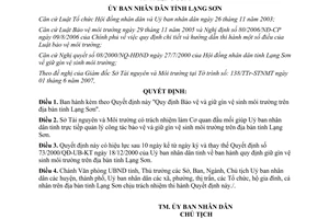 Quyết định 24/2007/QĐ-UBND bảo vệ giữ gìn vệ sinh môi trường Lạng Sơn