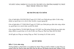 Quyết định 2092/QĐ-BTC chức năng nhiệm vụ cơ cấu tổ chức Trường nghiệp vụ thuế thuộc Tổng cục Thuế