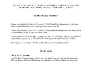 Quyết đinh số 2090/QĐ-BTC chức năng nhiệm vụ quyền hạn cơ cấu tổ chức Cục Ứng dụng Công nghệ thông tin thuộc Tổng cục Thuế