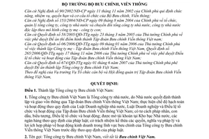 Quyết định 16/2007/QĐ-BBCVT thành lập Tổng công ty Bưu chính Việt Nam