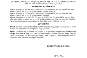 Quyết định 48/2007/QĐ-BTC chức năng nhiệm vụ quyền hạn cơ cấu tổ chức Ban Văn phòng thuộc Tổng cục Thuế