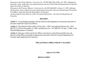 Decision No. 728/QD-TCT defining the functions and tasks of divisions under