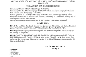 Quyết định 62/2007/QĐ-UBND quy chế tạm thời xét tặng giải thưởng thi viết gương Người tốt, Việc tốt in sách Những bông hoa đẹp thành phố Hà Nội