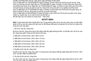 Quyết định 06/2007/QĐ-BNV thành phần hồ sơ cán bộ công chức mẫu biểu quản lý hồ sơ cán bộ công chức