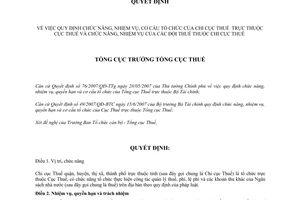 Quyết định 729/QĐ-TCT chức năng nhiệm vụ cơ cấu tổ chức Chi cục Đội Thuế thuộc Cục Thuế
