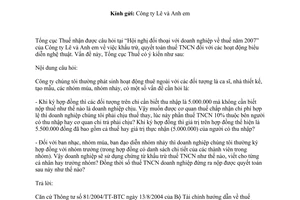 Công văn  2599/TCT-TNCN  sử dụng chứng từ khấu trừ thuế TNCN của Cty Lê và Anh em