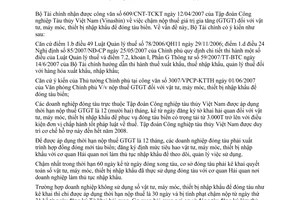 Công văn 9834/BTC-TCHQ  thời hạn nộp thuế giá trị gia tăng vật tư, máy móc, thiết bị nhập khẩu  đóng tàu