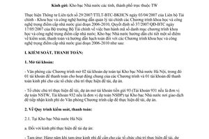 Công văn  1582/KBNN-KHTH  kiểm soát, thanh toán, hạch toán đối với các Chương trình khoa học và công nghệ trọng điểm cấp nhà nước giai đoạn 2006 -2010