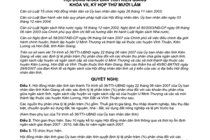 Nghị quyết 48/2007/NQ-HĐND tỷ lệ % phân chia ngân sách tỉnh ngân sách huyện U Minh Thượng Kiên Giang