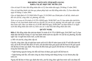 Nghị quyết 51/2007/NQ-HĐND trợ cấp cán bộ xã phường nghỉ việc nghỉ hưu trước tuổi Kiên Giang