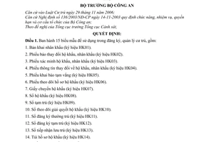 Quyết định 698/2007/QĐ-BCA(C11) biểu mẫu sử dụng đăng ký, quản lý cư trú