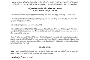 Nghị quyết 08/2007/NQ-HĐND chế độ công tác phí chi tổ chức hội nghị Trà Vinh