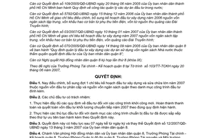 Quyết định 21/2007/QĐ-UBND điều chỉnh bổ sung đợt 1 chỉ tiêu kế hoạch đầu tư xây dựng sửa chữa năm 2007