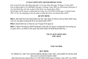 Quyết định 37/2007/QĐ-UBND trình tự, thủ tục hành chính xét, cho phép sử dụng thẻ đi lại doanh nhân APEC