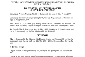 Nghị quyết 07/2007/NQ-HĐND chính sách hỗ trợ khuyến khích nguồn nhân lực Cần Thơ