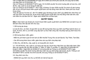 Nghị quyết 13/2007/NQ-HĐND mức thu, chế độ thu quản lý sử dụng các khoản phí