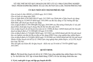 Quyết định 75/2007/QĐ-UBND phê duyệt quy hoạch chi tiết (tỷ lệ 1/500) cụm công nghiệp thực phẩm HAPRO địa điểm xã Lệ Chi, huyện Gia Lâm, Hà Nội