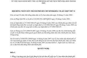 Nghị quyết 09/2007/NQ-HĐND mức thu lệ phí đăng ký hộ tịch trên địa bàn thành phố
