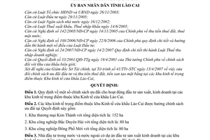 Quyết định 30/2007/QĐ-UBND  chính sách ưu đãi cho hoạt động đầu tư sản xuất, kinh doanh tại các khu kinh tế trọng điểm  khu Kinh tế cửa khẩu Lào Cai
