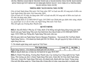Quyết định 33/2007/QĐ-NHNN Quy định hệ thống mã ngân hàng dùng giao dịch thanh toán Ngân hàng Nhà nước