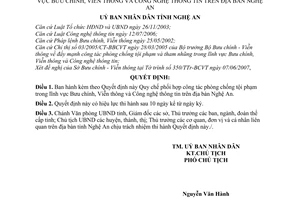 Quyết định 82/2007/QĐ-UBND Quy chế phối hợp công tác phòng chống tội phạm lĩnh vực Bưu chính, Viễn thông Công nghệ thông tin Nghệ An