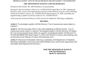 Decision No. 13/2007/QD-BKHCN promulgating list of measurement means subject to expertise