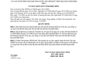 Quyết định 08/2007/QĐ-UBND đơn giá bồi thường thiệt hại tài sản, cây trồng vật nuôi trên tỉnh Điện Biên