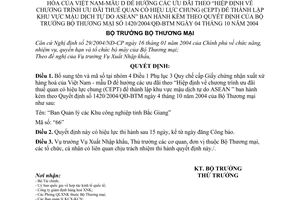 Quyết định 16/2007/QĐ-BTM cấp Giấy chứng nhận xuất xứ hàng hóa Việt Nam mẫu D hưởng ưu đãi thuế quan bổ sung Quyết định 1420/2004/QĐ-BTM