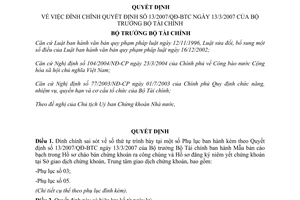 Quyết định 2329/QĐ-BTC đính chính 13/2007/QĐ-BTC Mẫu bản cáo bạch Hồ sơ chào bán chứng khoán
