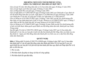 Nghị quyết 52/2007/NQ-HĐND  thu phí lệ phí trên địa bàn thành phố Đà Nẵng