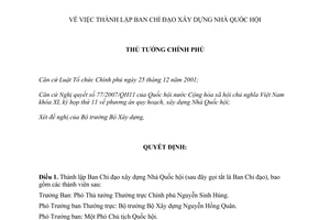 Quyết định 864/QĐ-TTg thành lập Ban Chỉ đạo xây dựng Nhà Quốc hội