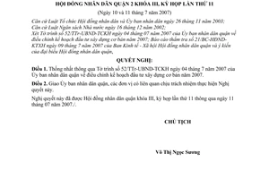 Nghị quyết 15/2007/NQ-HĐND điều chỉnh kế hoạch đầu tư xây dựng cơ bản năm 2007 Quận 2
