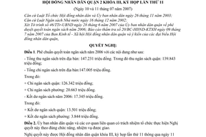 Nghị quyết 14/2007/NQ-HĐND phê chuẩn quyết toán ngân sách năm 2006 Quận 2