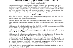 Nghị quyết 13/2007/NQ-HĐND nhiệm vụ kinh tế - xã hội 6 tháng cuối năm 2007