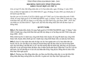 Nghị quyết 55/2007/NQ-HĐND điều chỉnh danh mục công trình khai thác quỹ đất Vĩnh Long