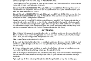 Nghị quyết 05/2007/NQ-HĐND tiêu chí định mức phân bổ chi đầu tư phát triển Sóc Trăng