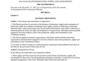 Decree No. 117/2007/ND-CP of July 11, 2007, on clean water production, supply and consumption.