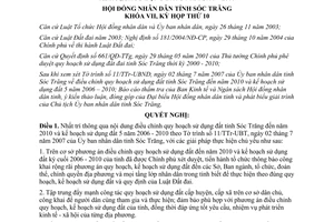 Nghị quyết 06/2007/NQ-HĐND điều chỉnh quy hoạch sử dụng đất đến 2010 Sóc Trăng