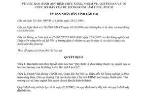 Quyết định 33/2007/QĐ-UBND chức năng quyền hạn tổ chức hệ thống Kiểm lâm Lào Cai